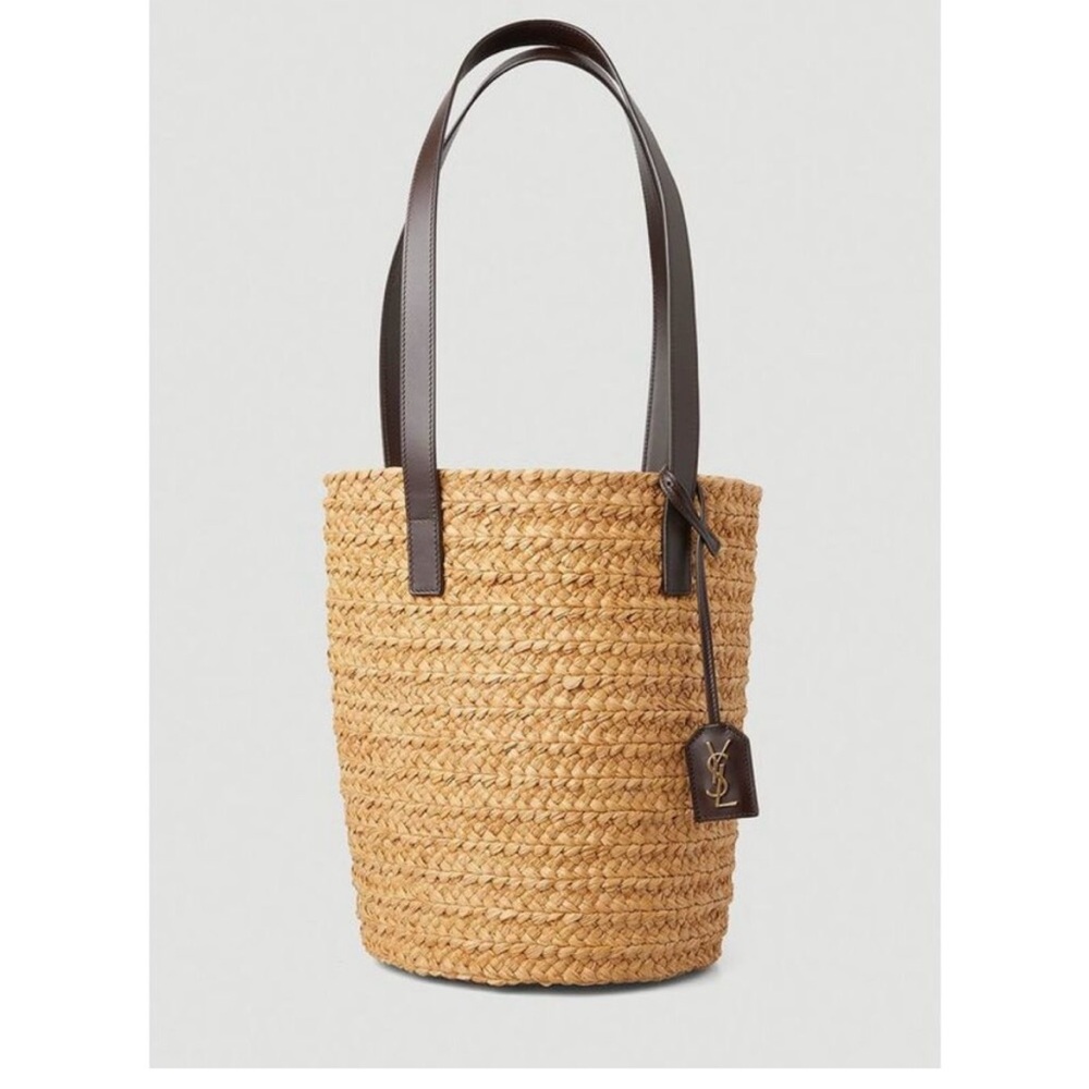 Saint Laurent - Panier Small raffia bucket bag in beige